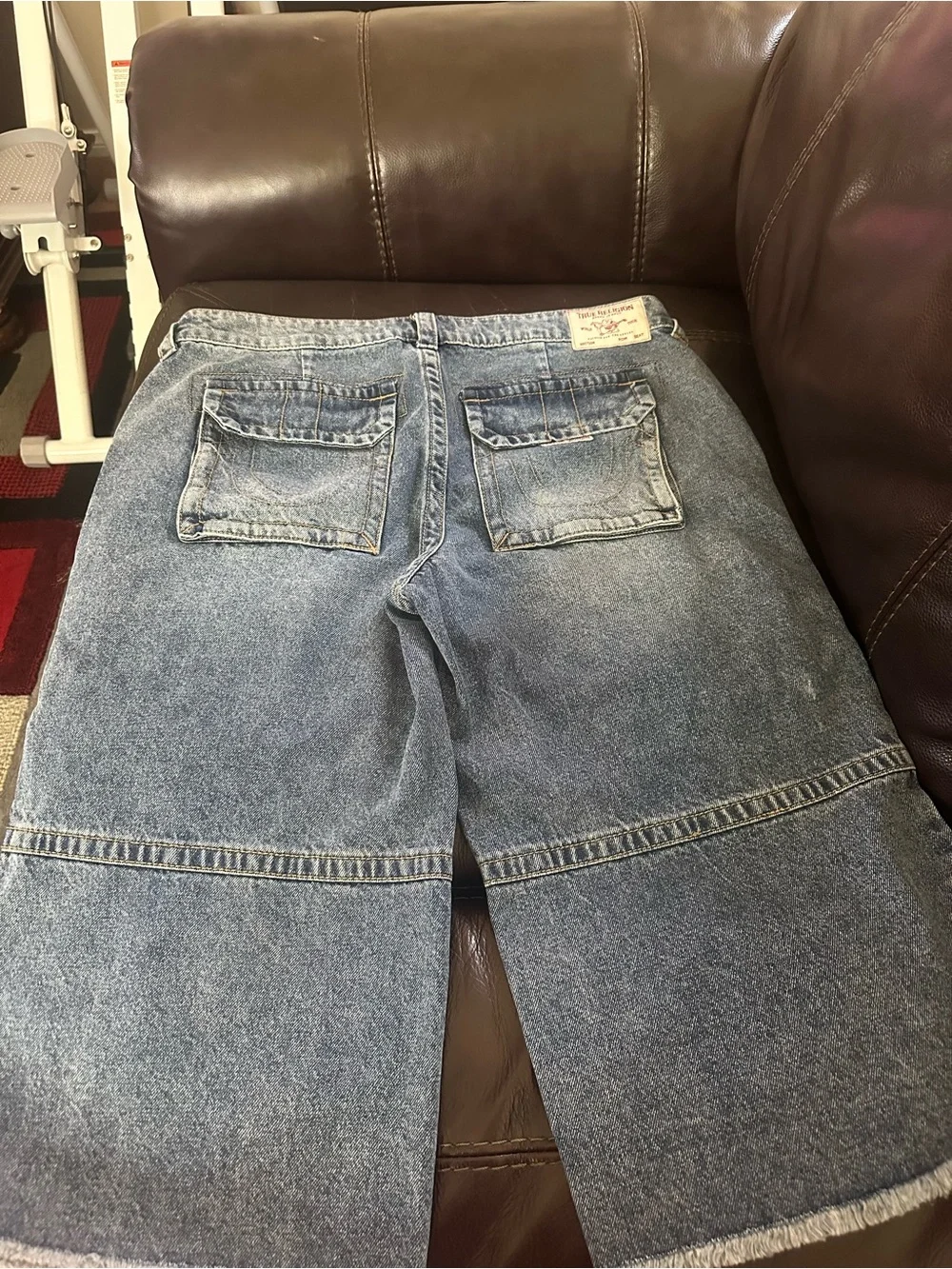 True Religion Women's Distressed Blue Cargo Jean Shorts - Picture 6 of 6